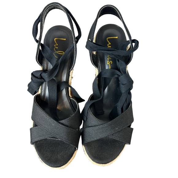 Lulus Esme Black Lace Up Espadrille Wedges Heels Size 9 - Picture 4 of 9